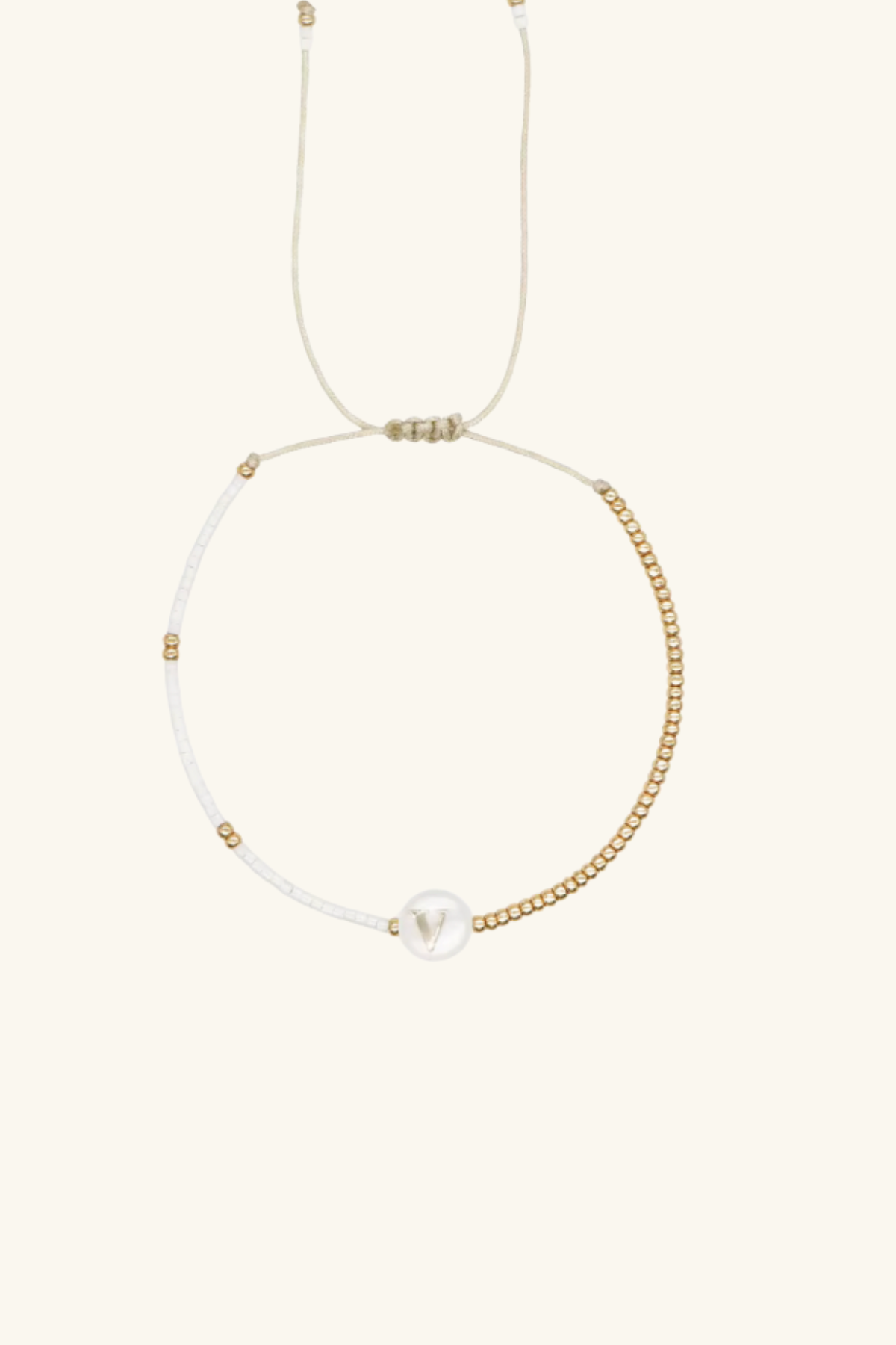 Gold Initial - 18K Gold, Mother of Pearl,  Beaded Bracelet