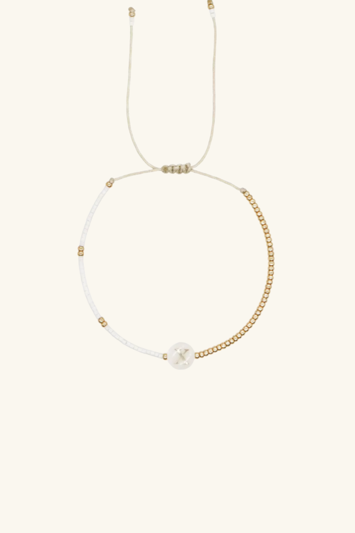 Gold Initial - 18K Gold, Mother of Pearl,  Beaded Bracelet