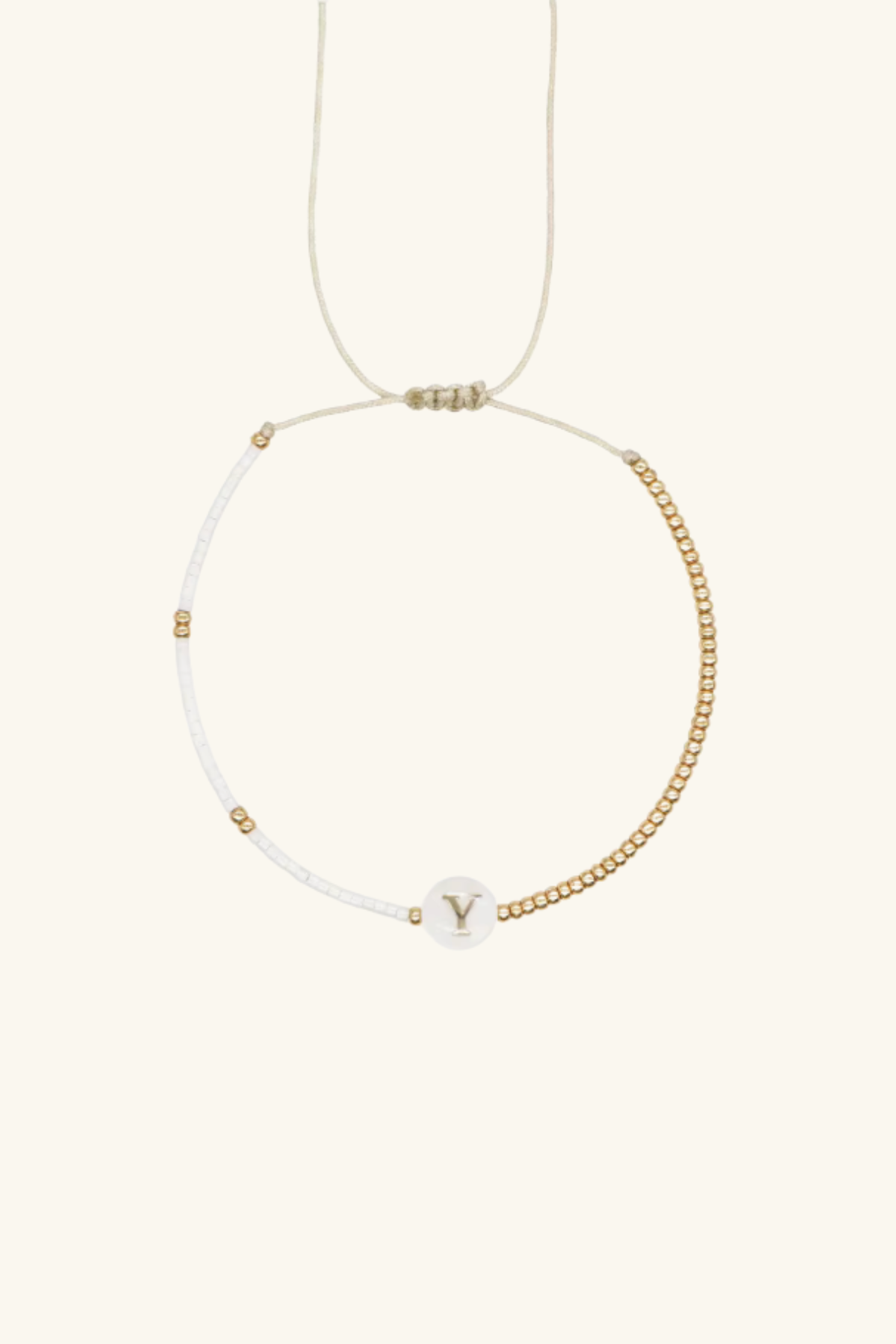 Gold Initial - 18K Gold, Mother of Pearl,  Beaded Bracelet