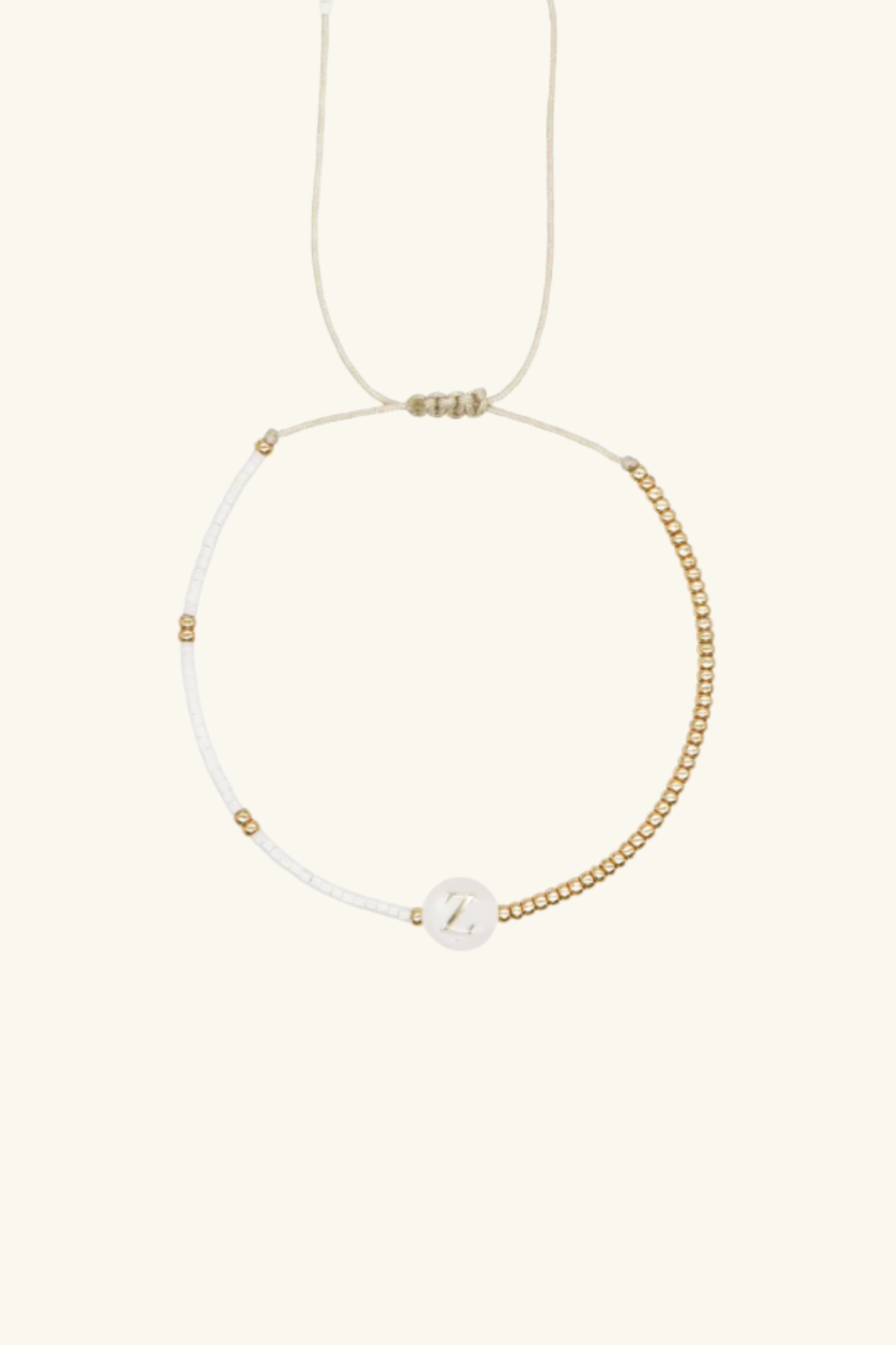 Gold Initial - 18K Gold, Mother of Pearl,  Beaded Bracelet