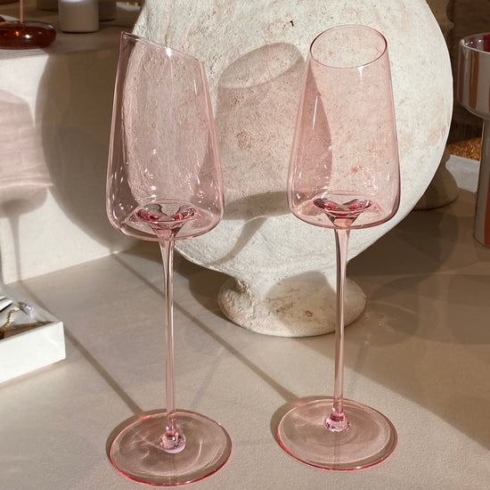 Hand Blown Champagne Glass Flutes Rose