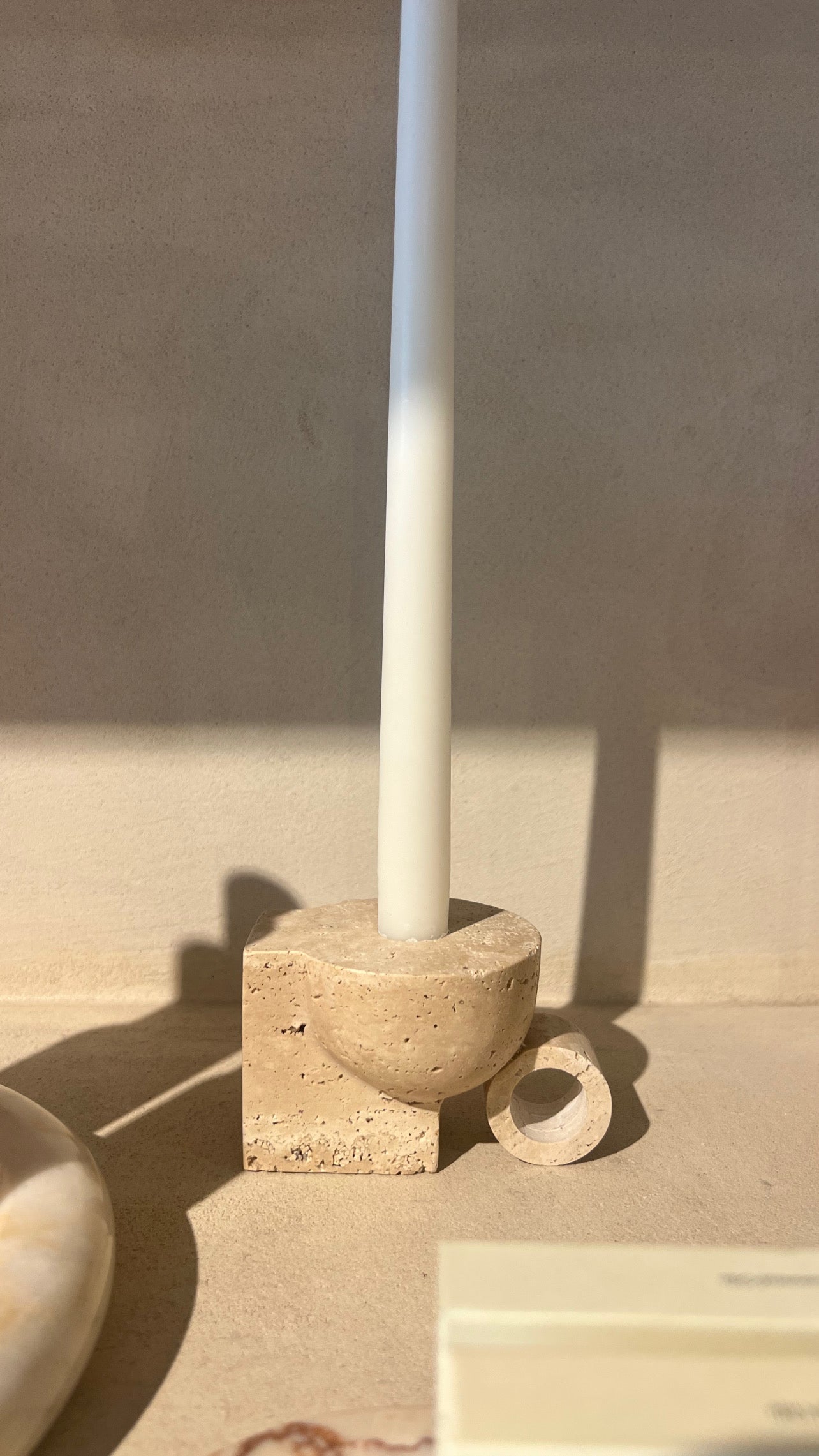 Travertine Candle Holder - Beige Travertine