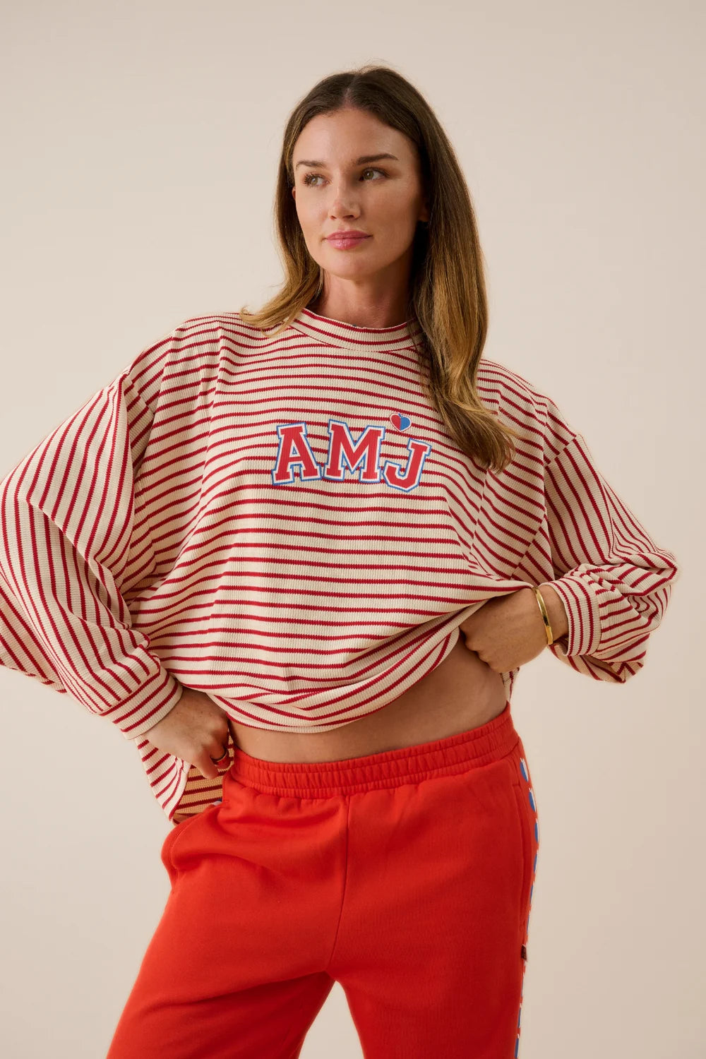 AMJ Waffle Long Sleeve Top Red Alert