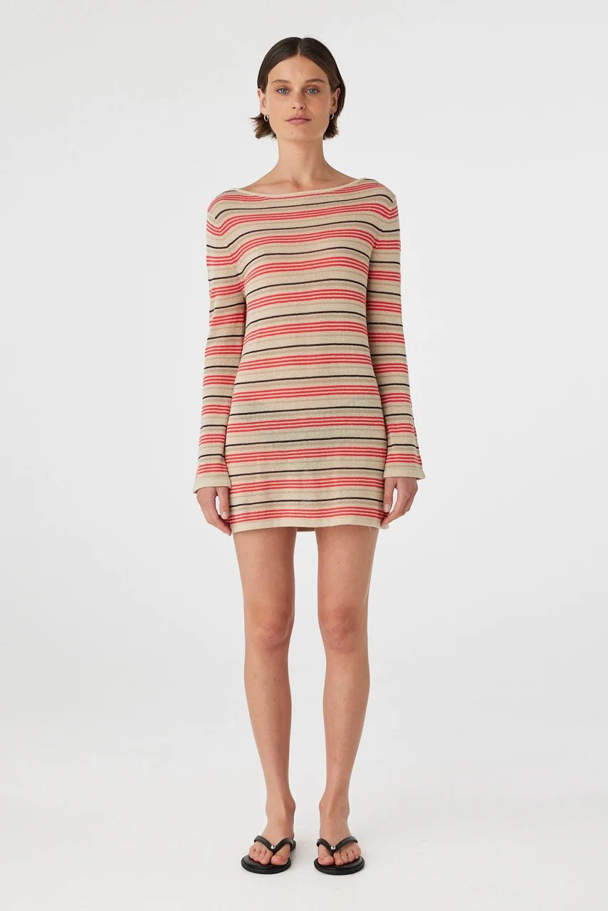 Nia Long Sleeve Mini Dress - Flame & Taupe Stripe