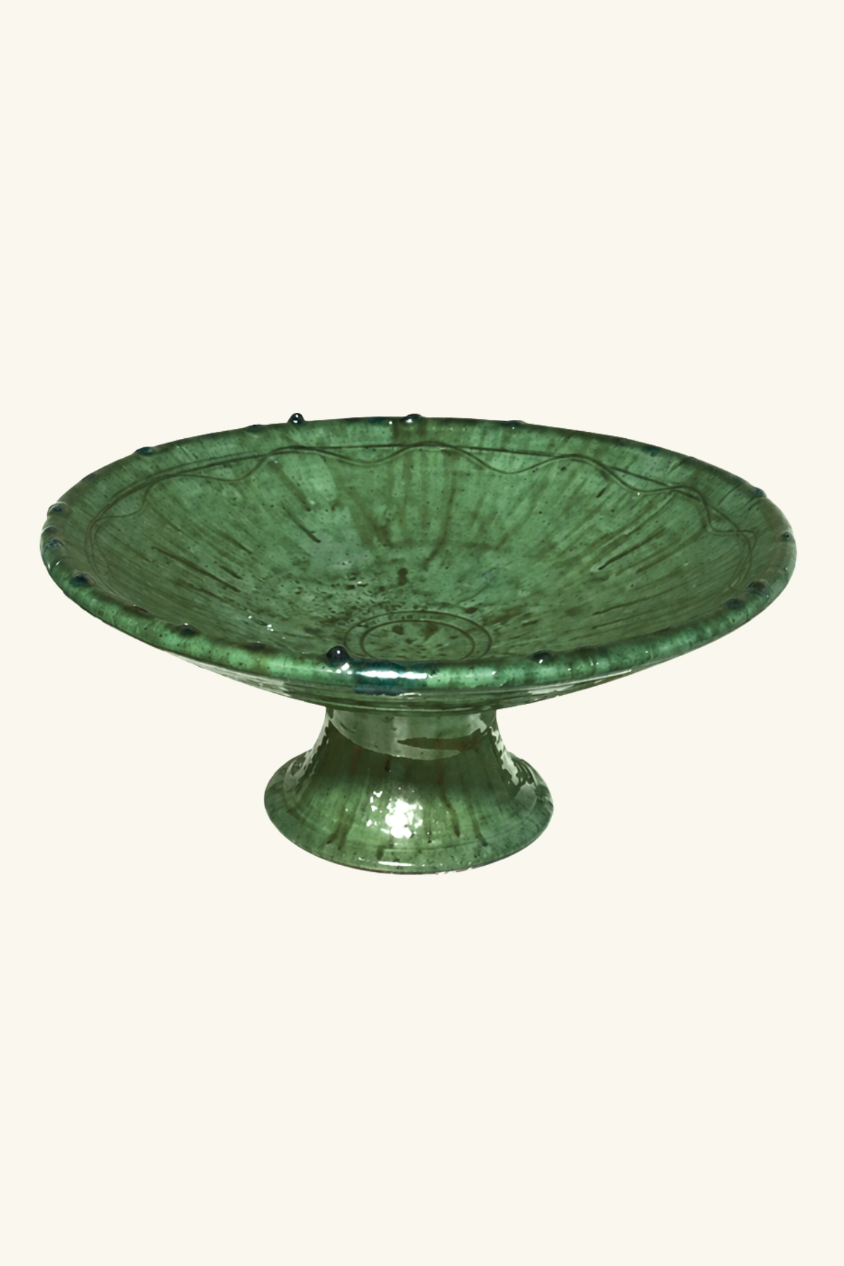 Tamegroute Footed Fruit Bowl 30cm - Green Glaze