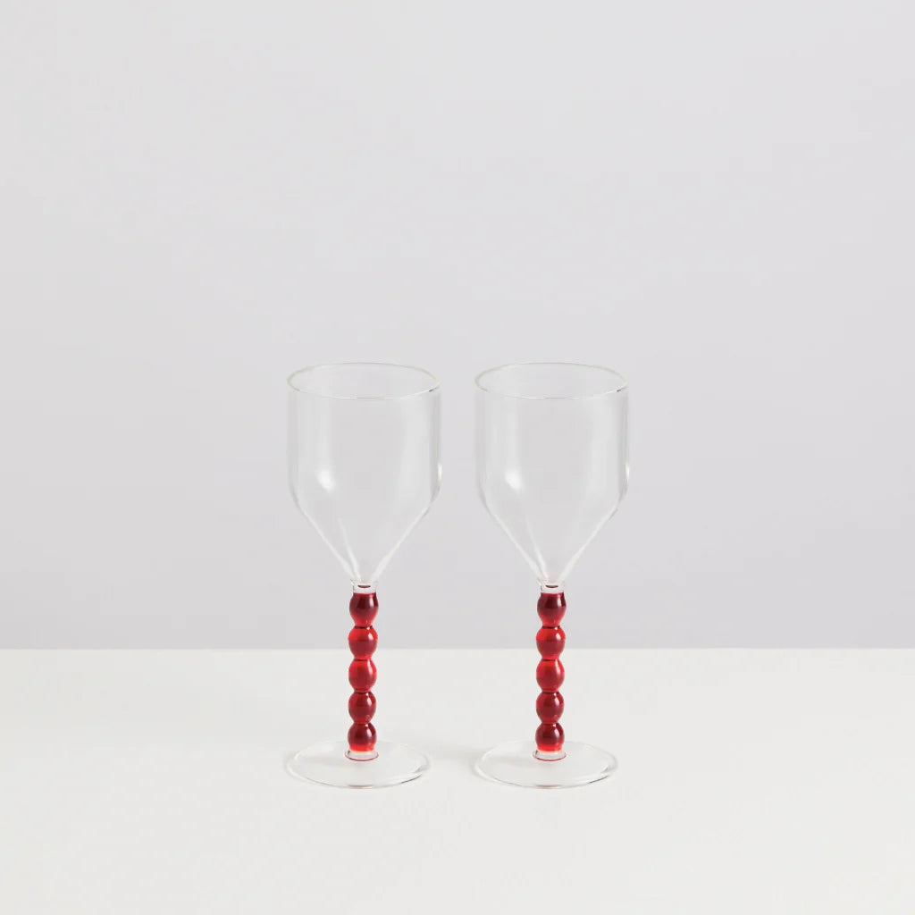 2 Perle Wine Glasses - Clear & Rouge