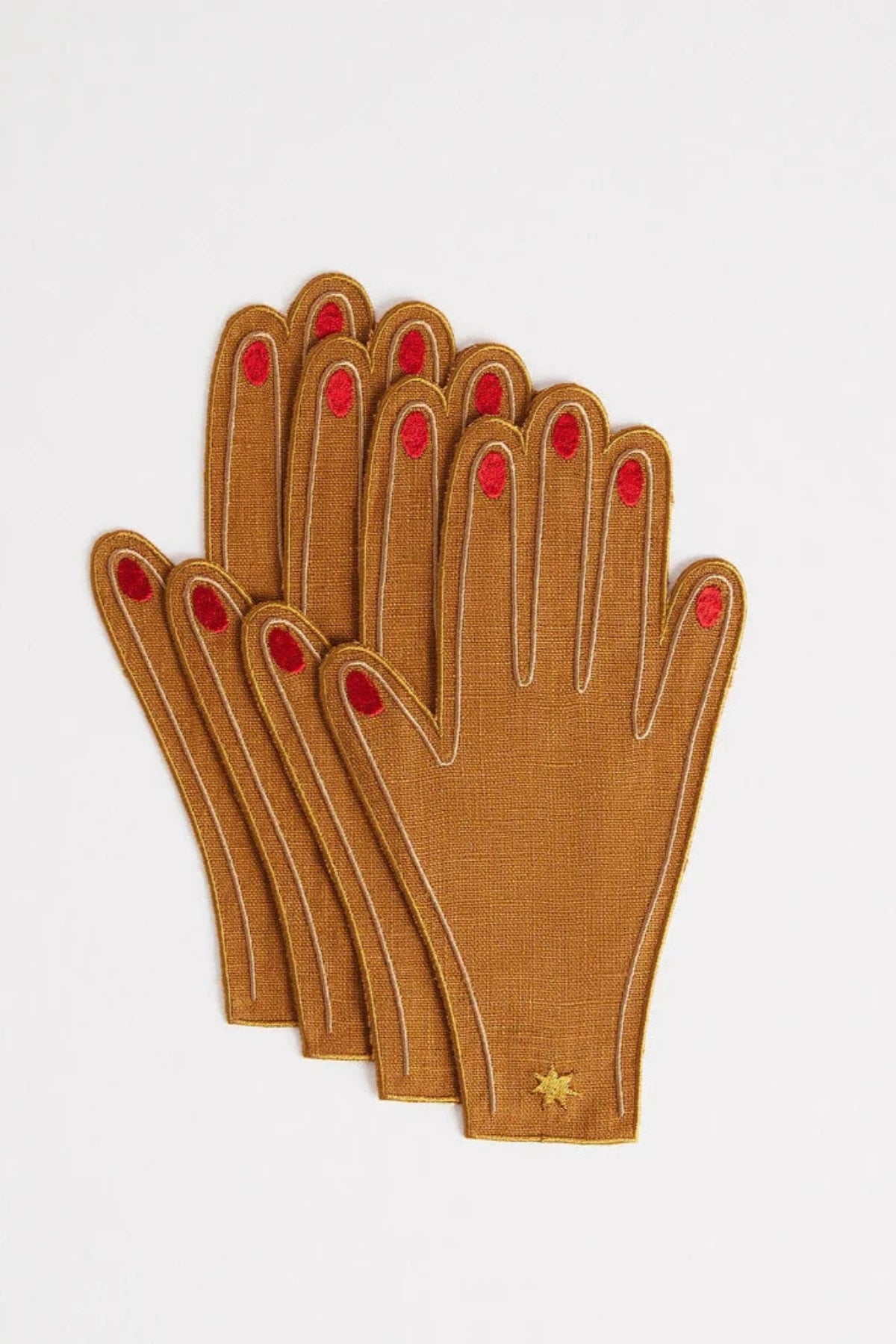 Hand Cocktail Napkins Set Caramel & Red