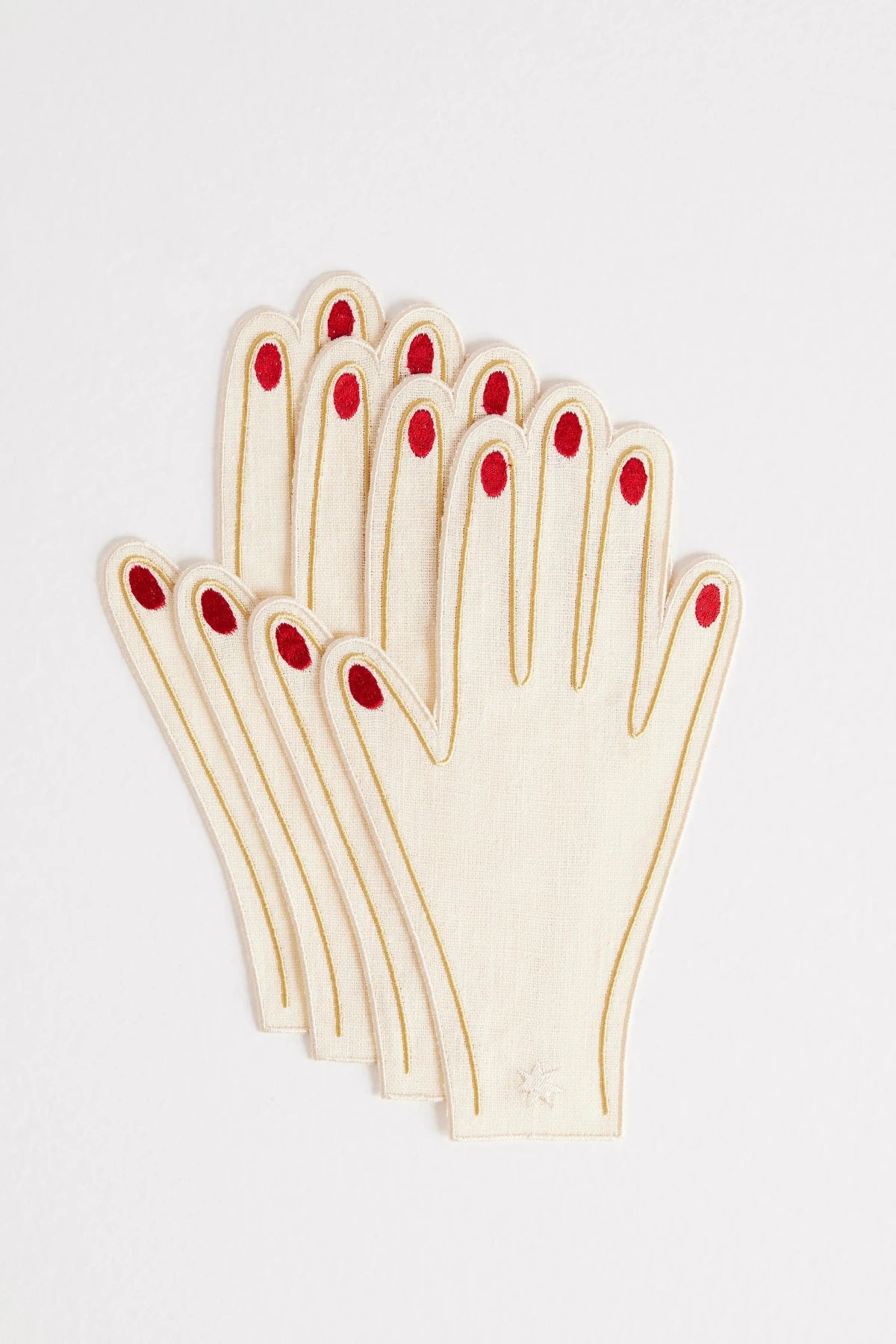 Hand Cocktail Napkins Set lvory & Red