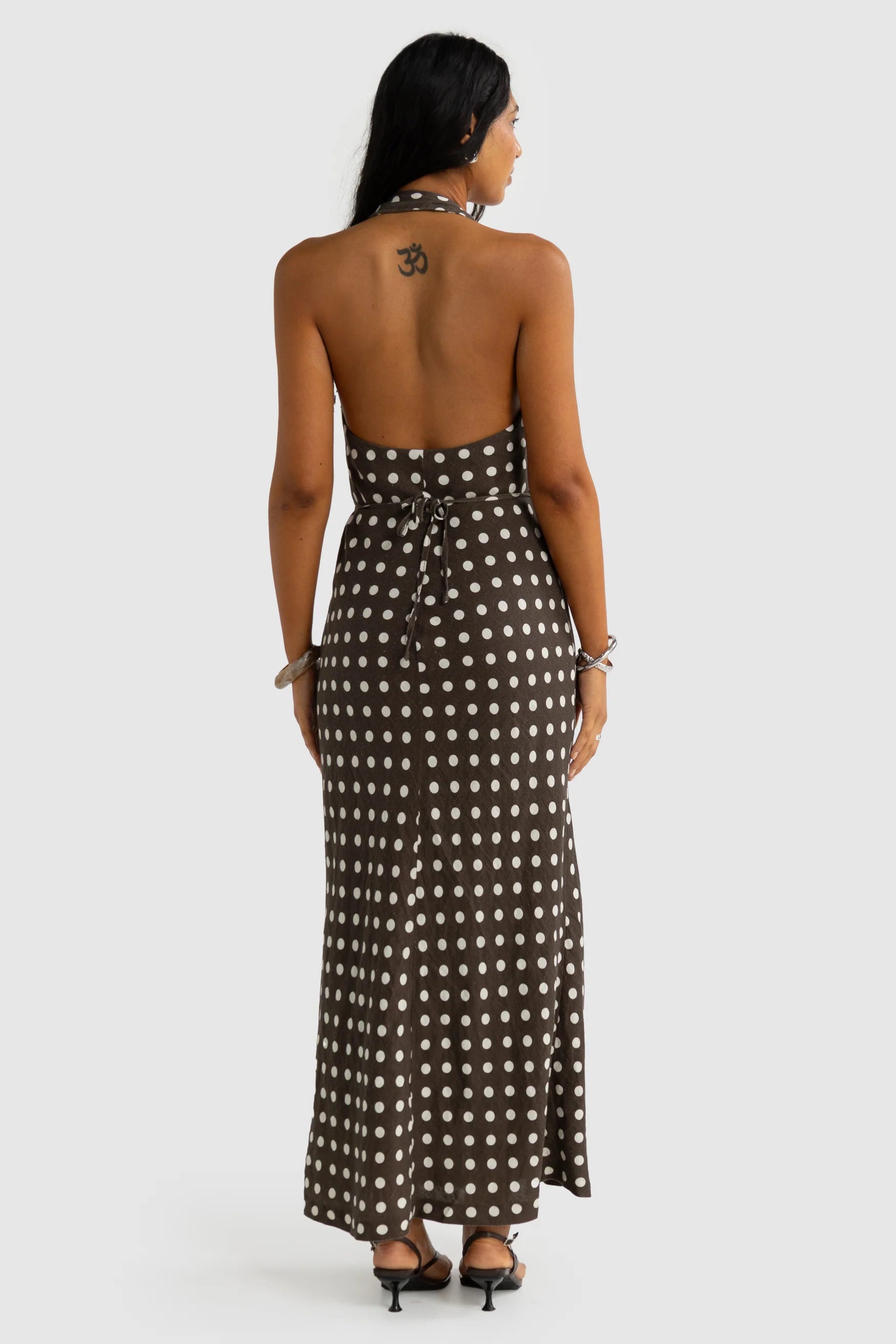 Elise Linen Wrap Dress Polka Dot Carob