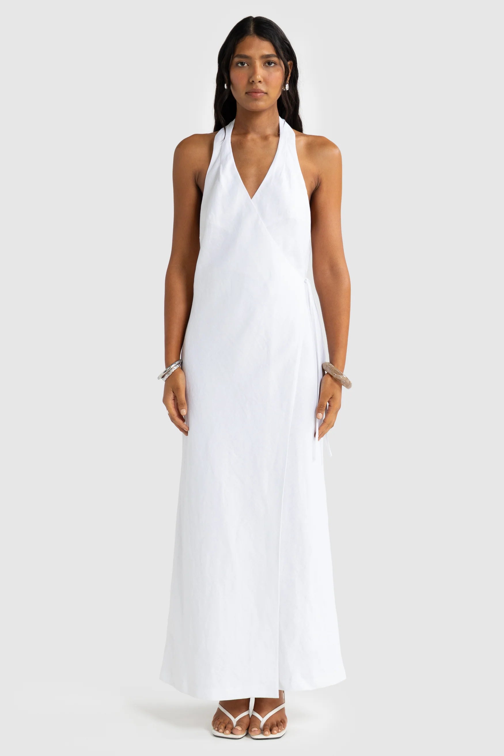 Elise Linen Wrap Dress White