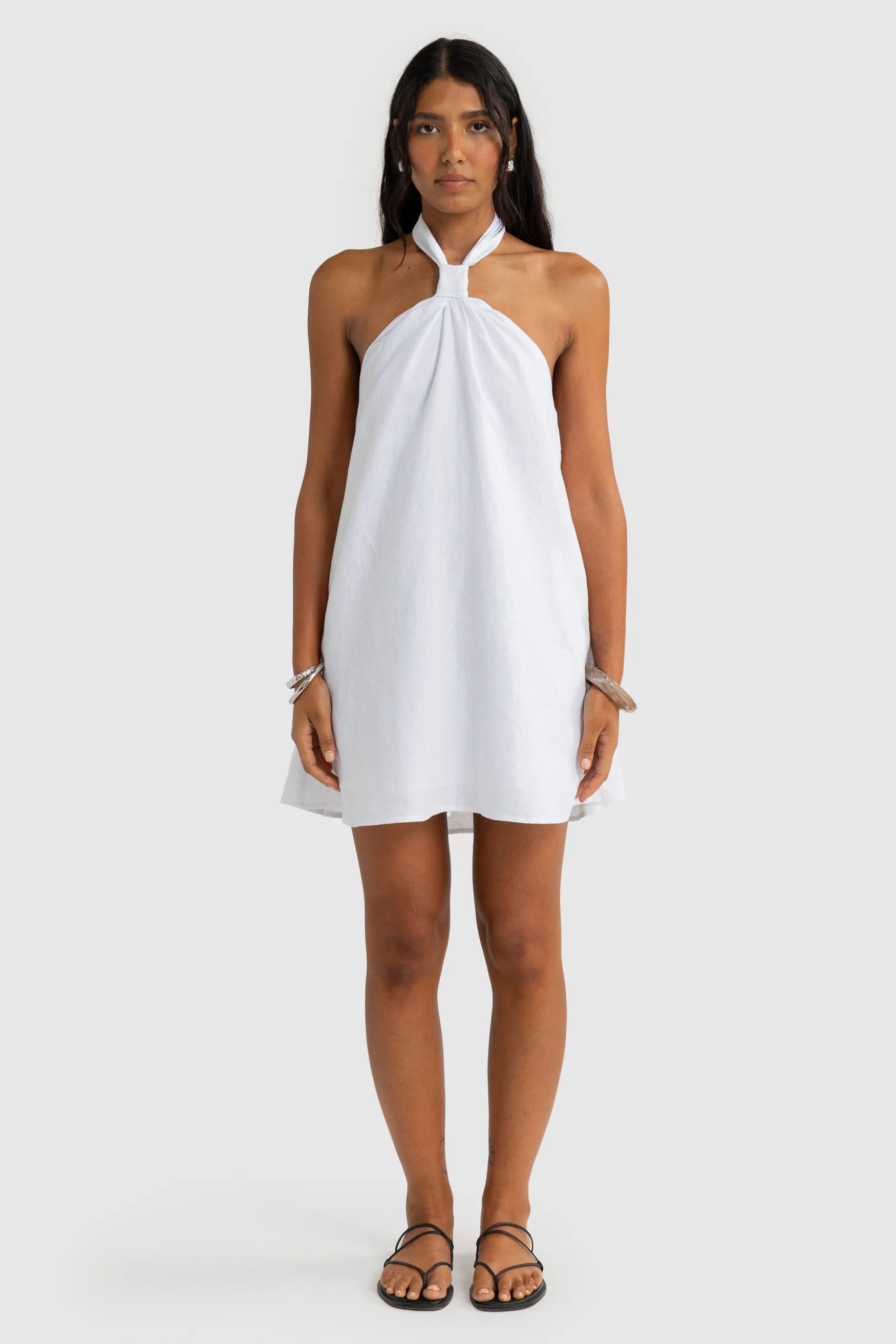 Mira Linen Halter Mini Dress Chalk