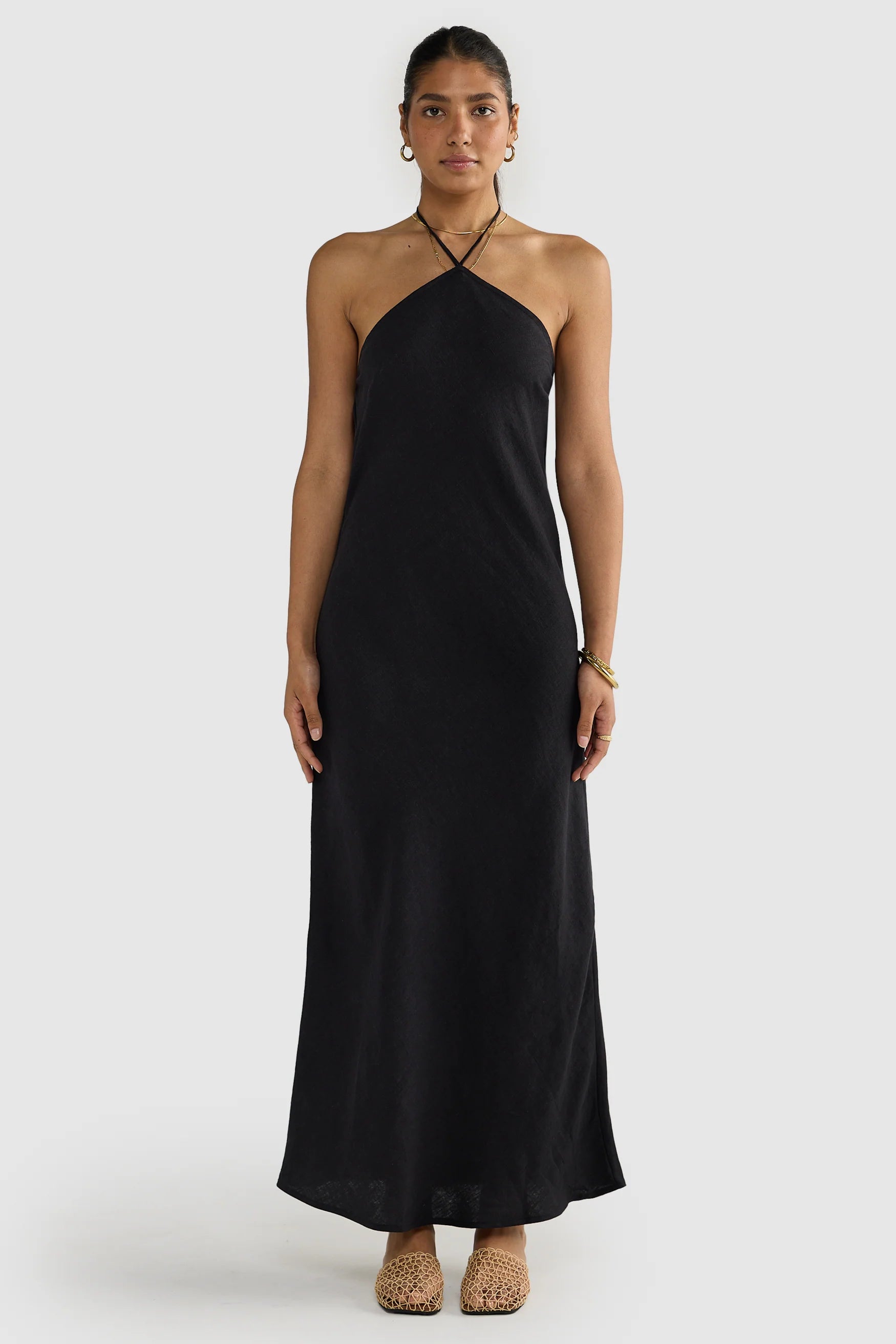 Zia Linen Bias Cut Dress Black