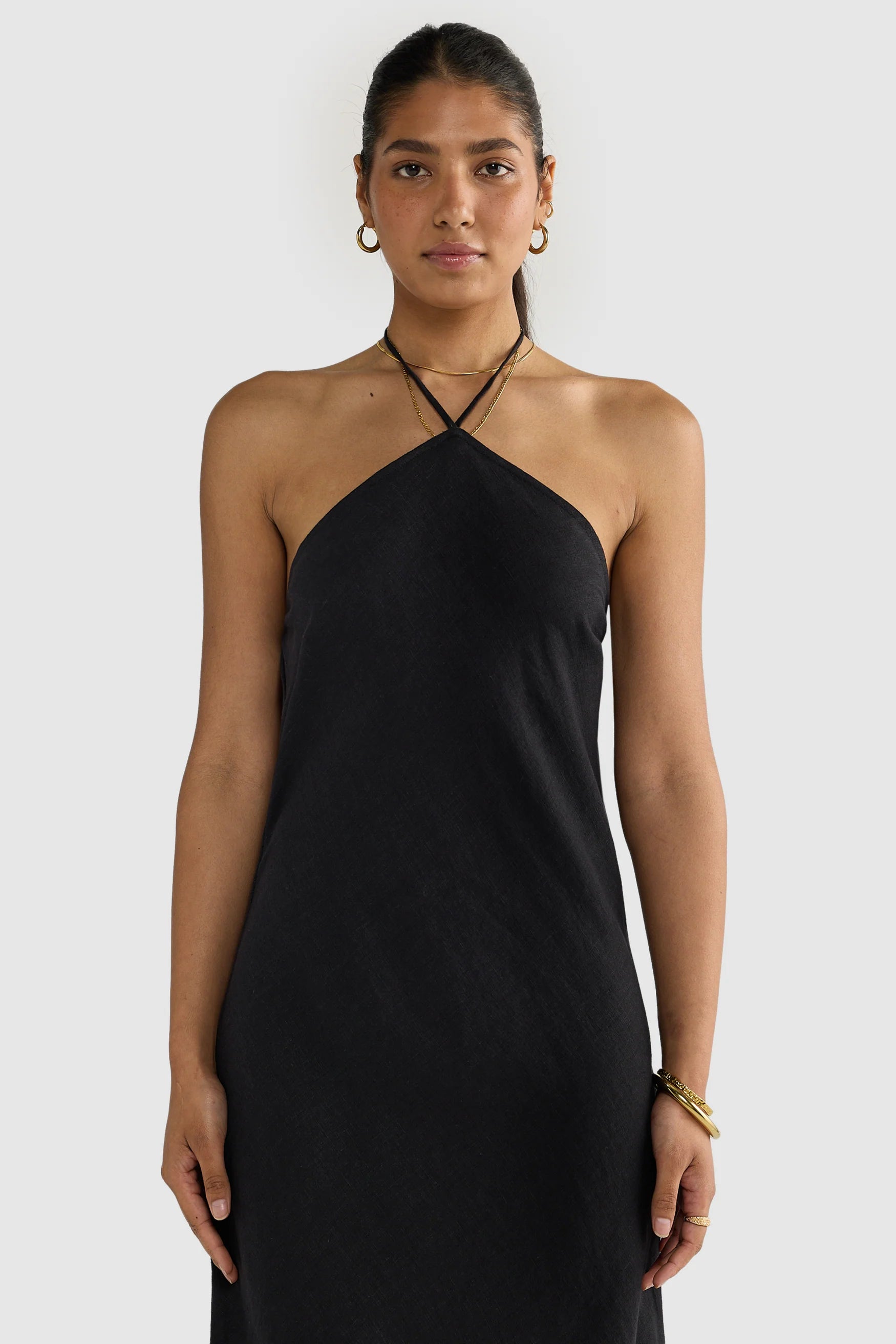 Zia Linen Bias Cut Dress Black