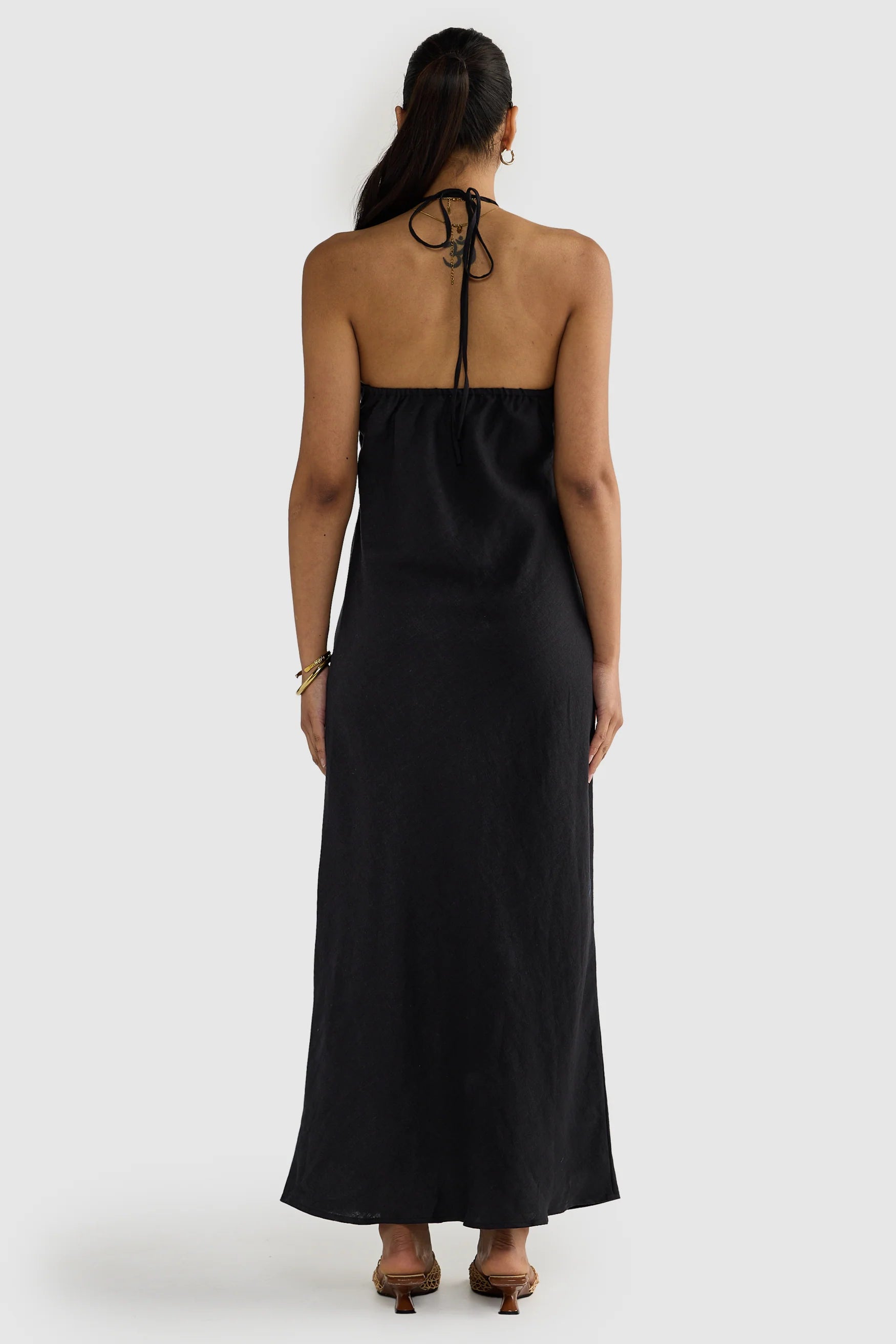 Zia Linen Bias Cut Dress Black