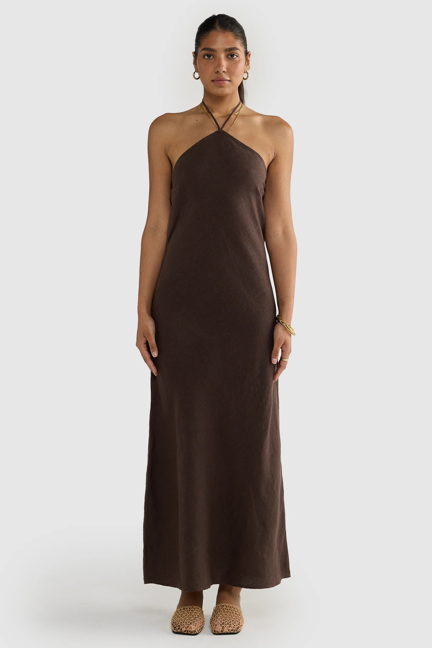 Zia Linen Bias Cut Dress Carob