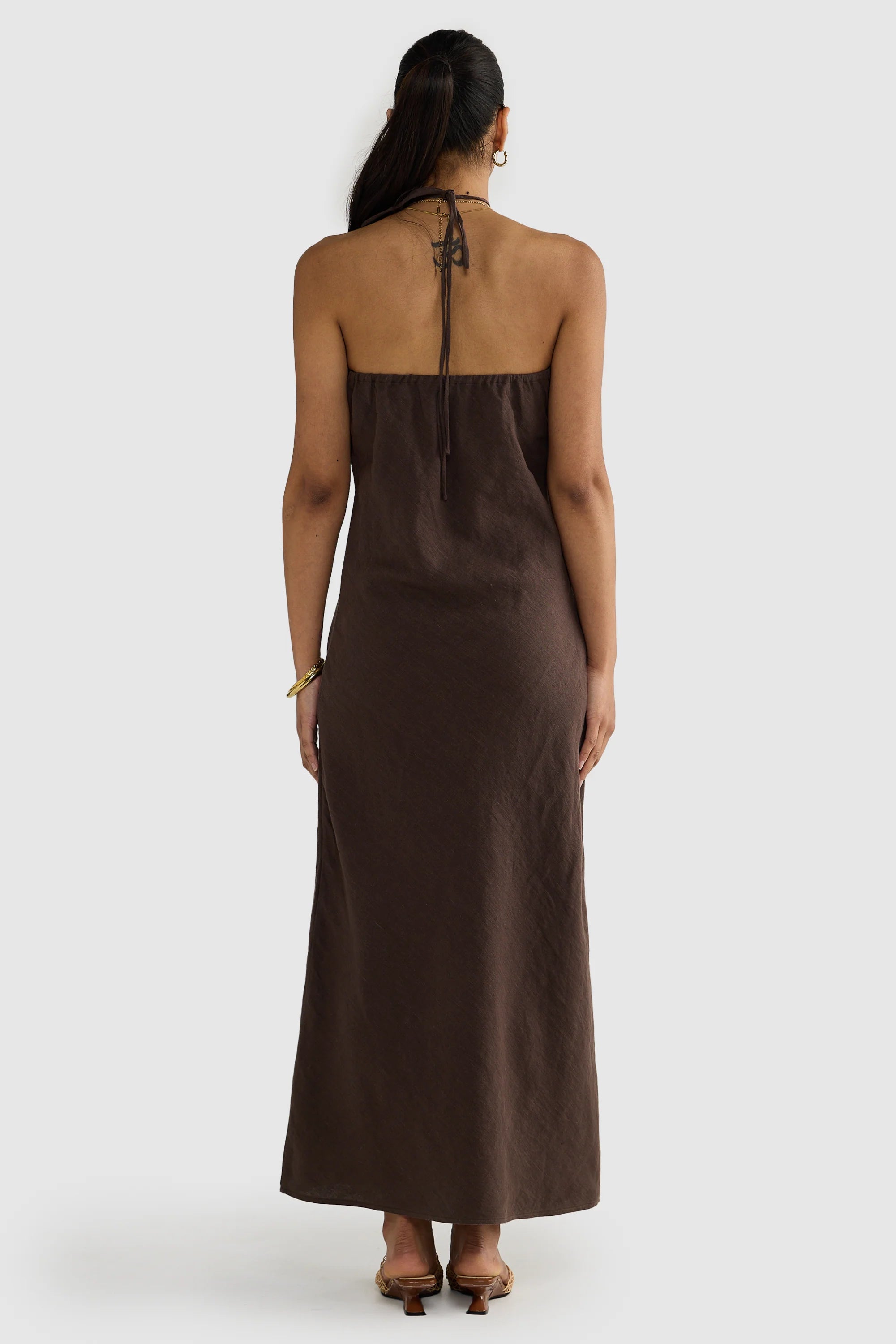 Zia Linen Bias Cut Dress Carob