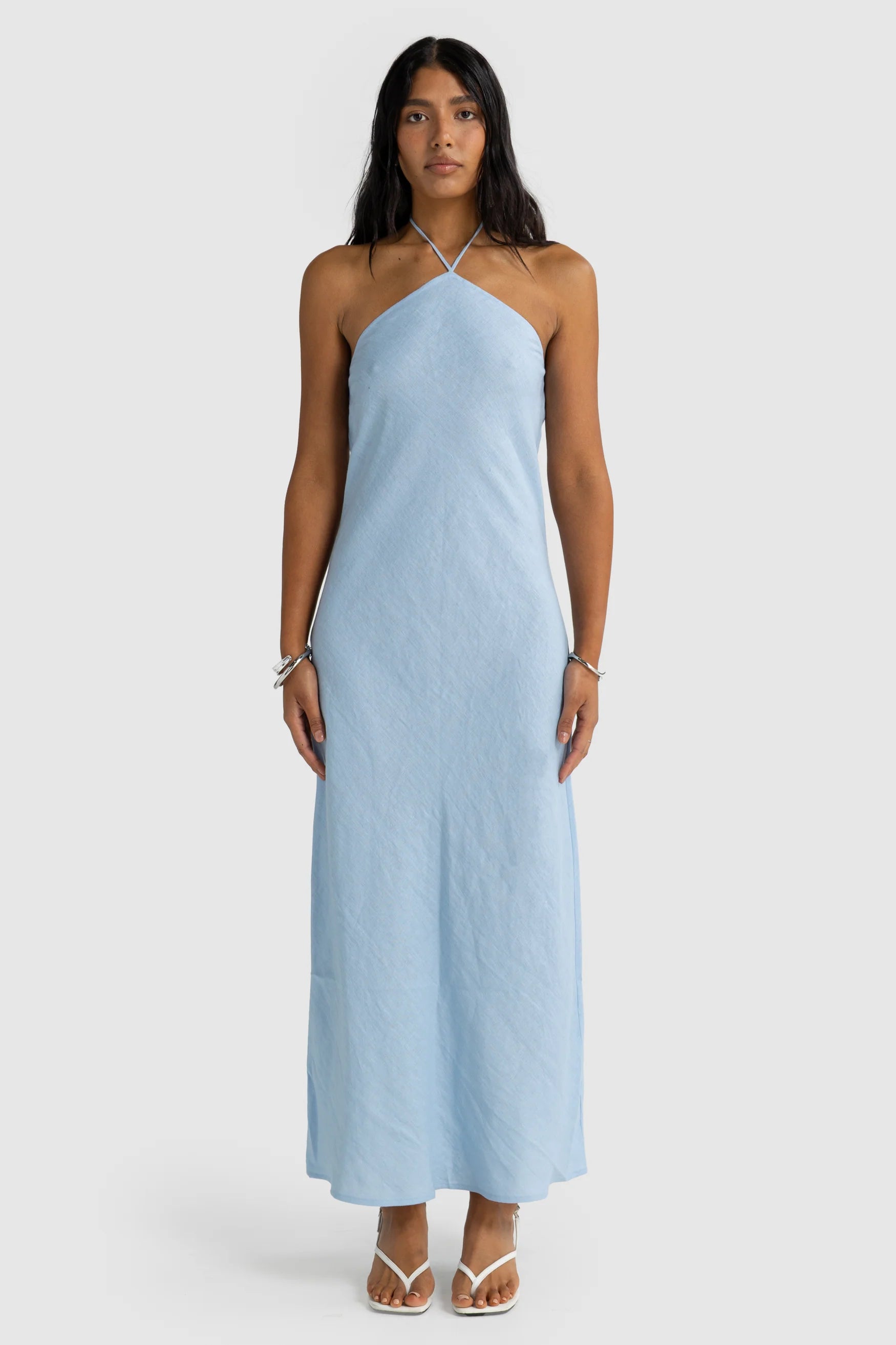 Zia Linen Bias Cut Dress Powder Blue