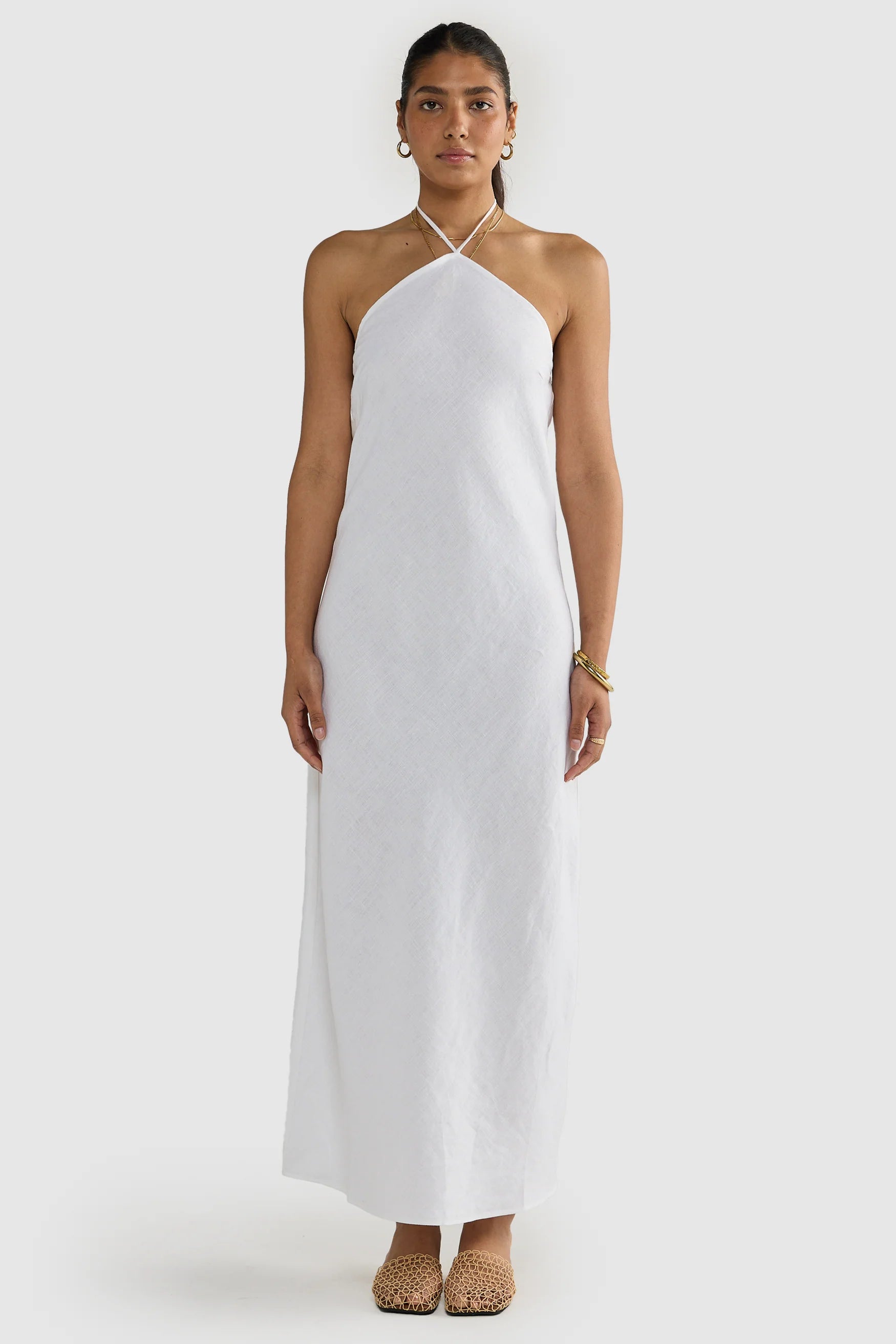 Zia Linen Bias Cut Dress White