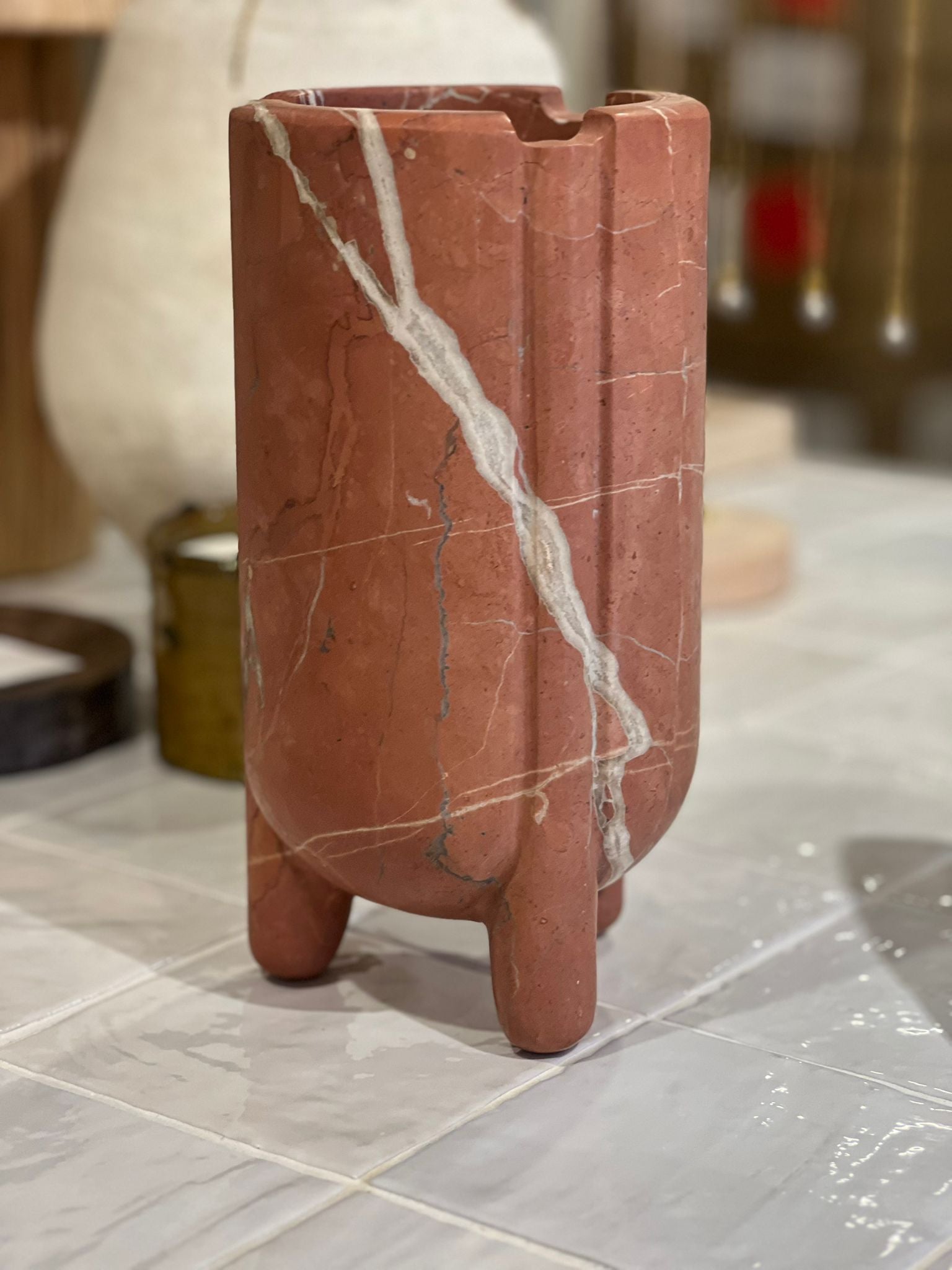 Solid Marble Vase Small - Rosso Alicante