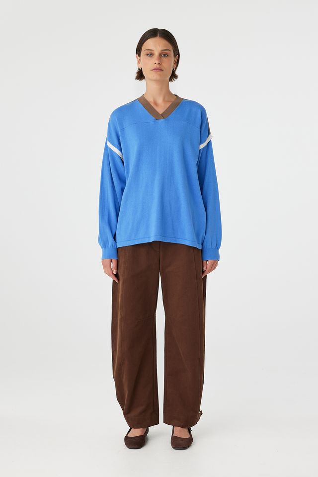 Eden Long Sleeve Tee - Royal Blue & Espresso