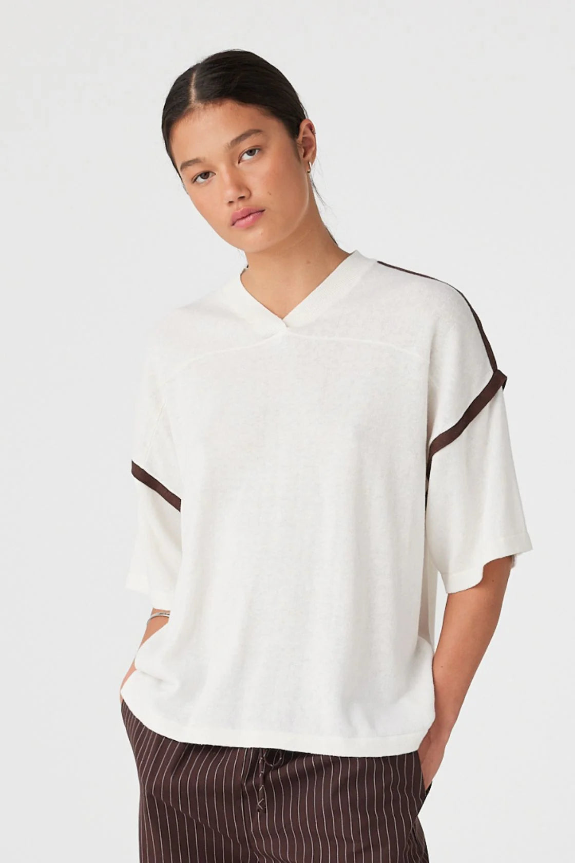 Orlando Oversized Knit Tee - Cream & Espresso