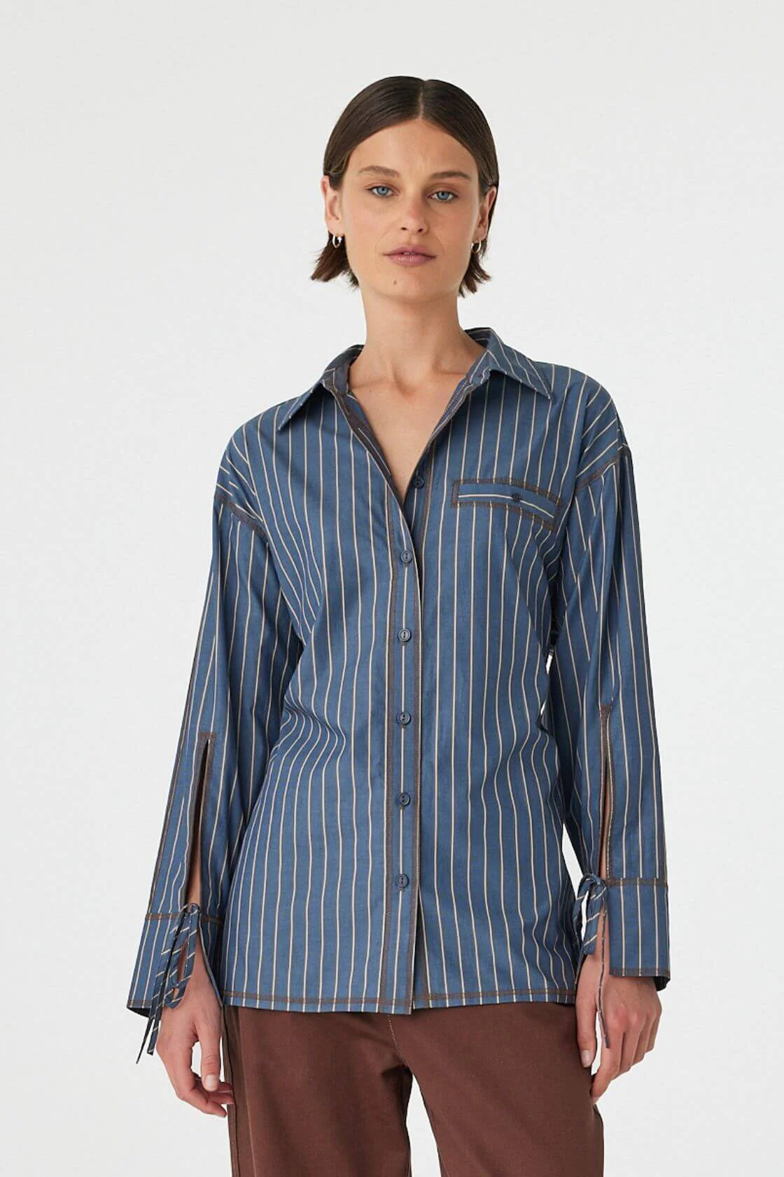 Blair Shirt - Muted Blue Stripe